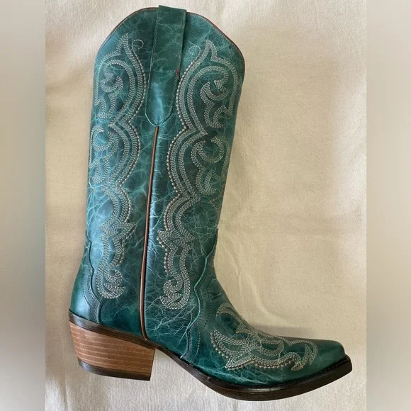 NWT Sterling River Boots Emerald Green Leather Embroidered Western Boots W11 - Picture 7 of 12